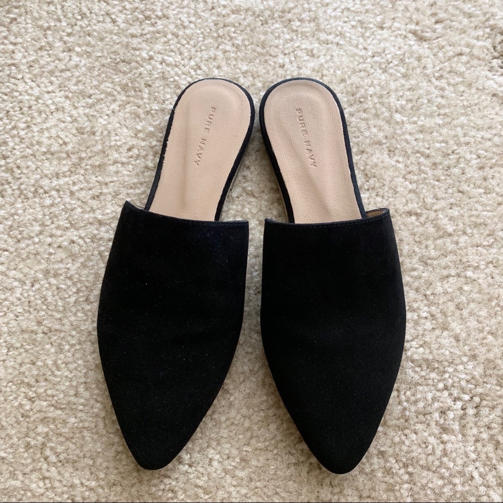 Black suede mules